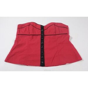 2b Bebe Corset Top‎ Womens L Red Strapless Button Front Smocked Peplum